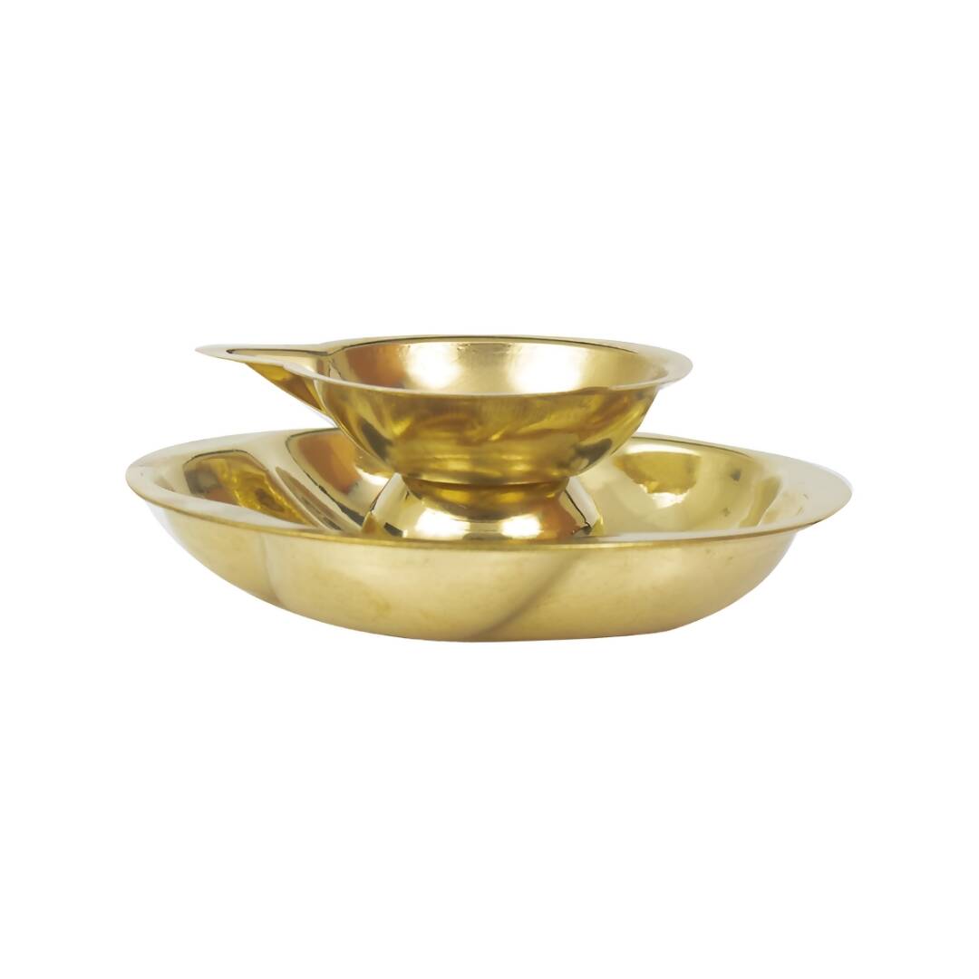 Spillbox Gold-Toned Brass Lotus Diya Round Pooja Essential