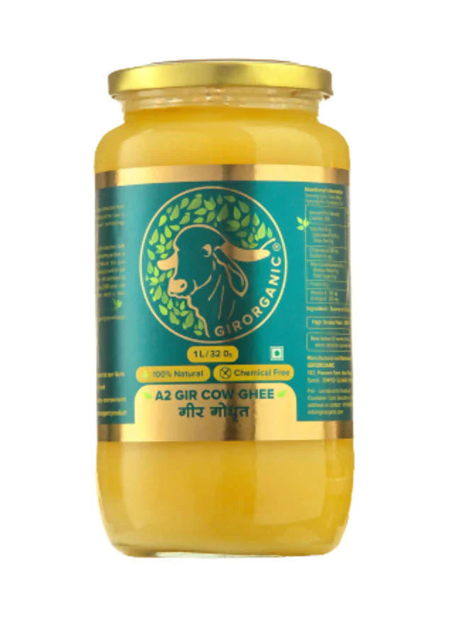 GirOrganic A2 Gir Cow Ghee - Pure A2 Gir Cow Ghee, Organic Grass Fed Ghee - 500 ml, 1L