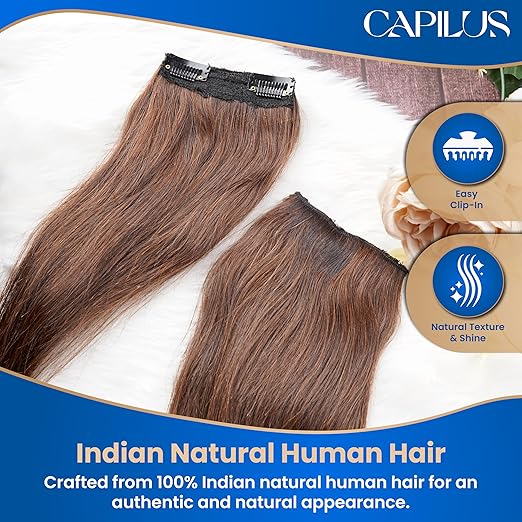 Capilus Natural Human Hair Clip-In Side Patches (Chololate Brown, 14 inch) Hair Extensions for Women & Girls | 100% Indian Human Hair Volumizer.