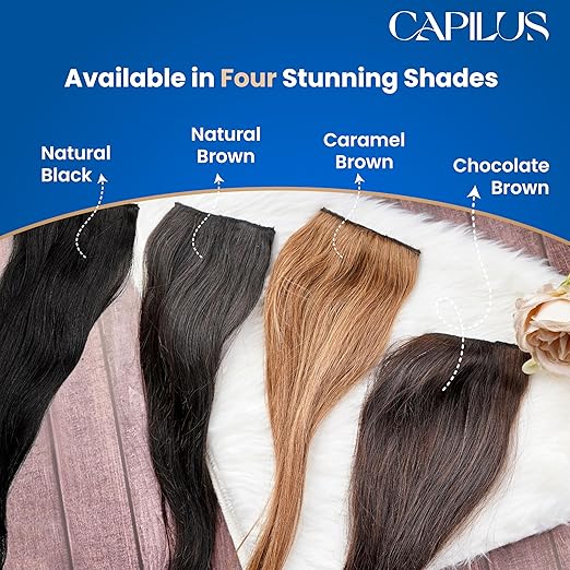 Capilus Natural Human Hair Clip-In Side Patches (Chololate Brown, 14 inch) Hair Extensions for Women & Girls | 100% Indian Human Hair Volumizer.