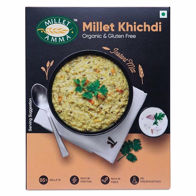 Millet Amma Certified Organic Millet Khichdi Mix | 250g Pack | 65% Millet Content | Ready-to-Cook & Instant Breakfast Mix | High-Protein & Fiber-Rich | 100% Vegan