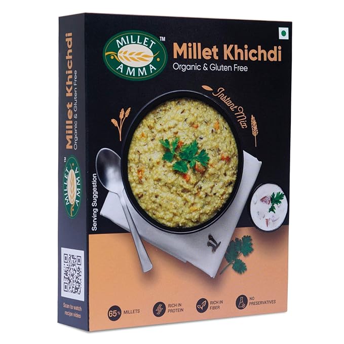 Millet Amma Certified Organic Millet Khichdi Mix | 250g Pack | 65% Millet Content | Ready-to-Cook & Instant Breakfast Mix | High-Protein & Fiber-Rich | 100% Vegan