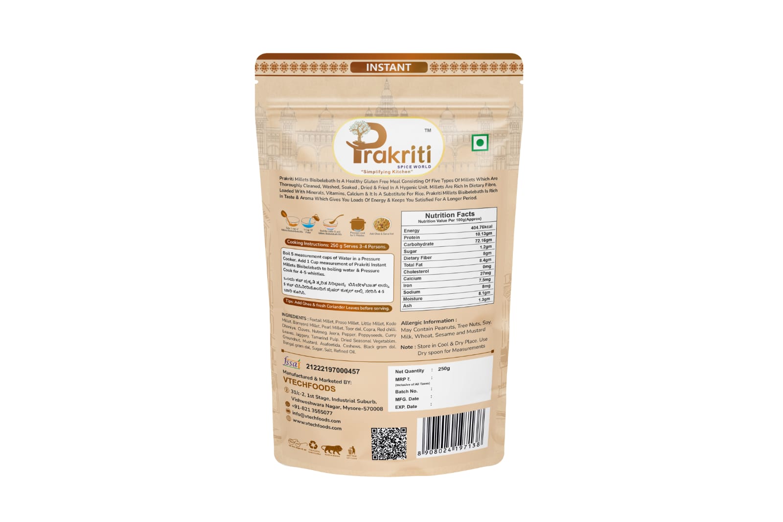 Instant Millets Bisibelebath- Prakriti Spice World