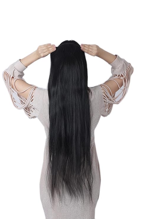 Women Hair Extension 100% Indian human hair natural black straight soft hair extension Remi Virgin Hair .