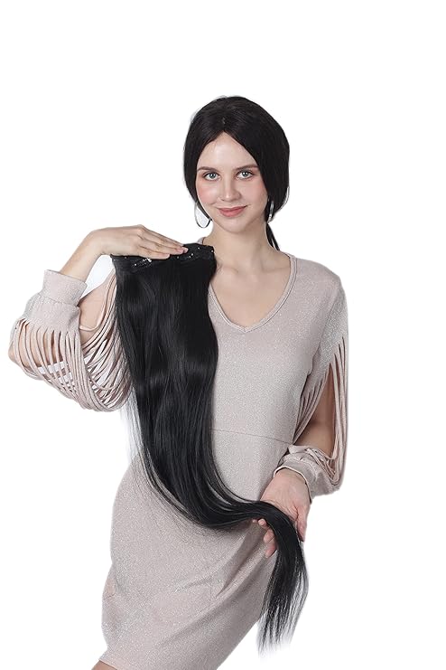 Women Hair Extension 100% Indian human hair natural black straight soft hair extension Remi Virgin Hair .